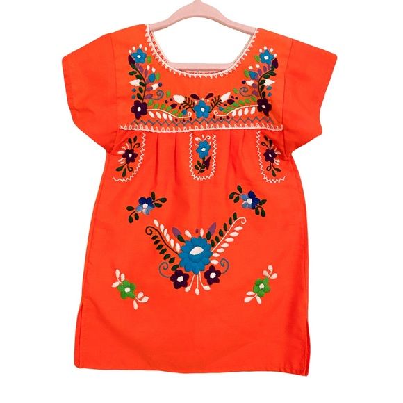 Brand New!!! Handmade Hand Embroidered Flowers Mexican Dress - Picture 1 of 3